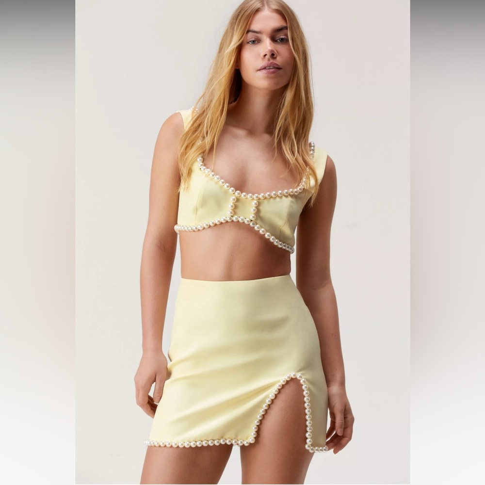Nastygal premium pearl skirt and bralette set